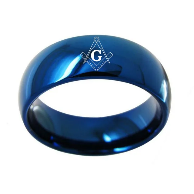 Кольцо масонов с инкрустацией имен, логотипов и выбором цвета (черный/золотой/синий) из титана 8 мм с бесплатной доставкой для мужчин.