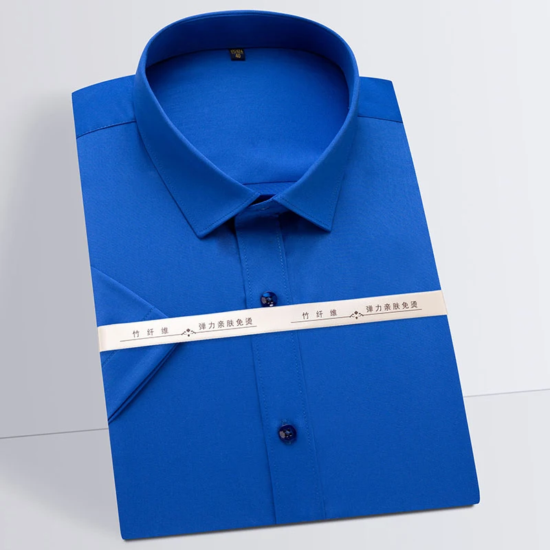 Мужская стрейчевая рубашка из бамбукового волокна белая формальная деловая с