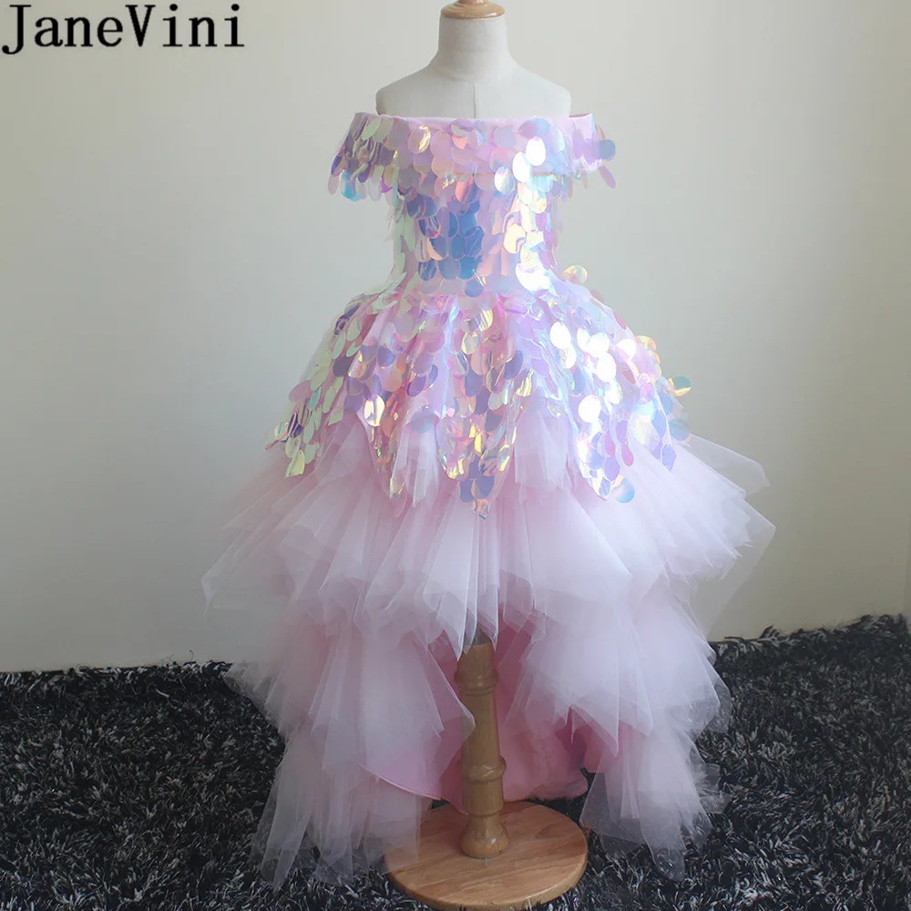 Блестящие Розовые платья для девочек jaevini с большими блестками и цветами