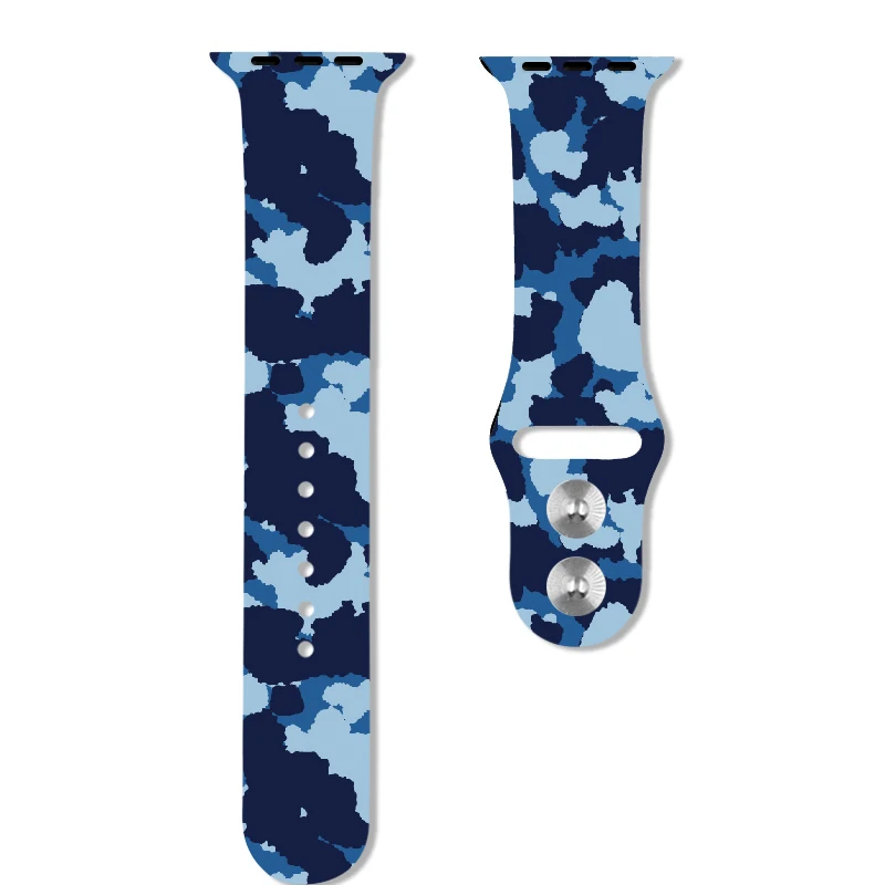 Camouflage blue 40mm 44mm Printing Watch Bands For Apple Watch 4 Rubber Strap Sport Bracelet 42mm 38mm For Iwatch 3 2 1 Accessories - Цвет ремешка: Camouflage blue