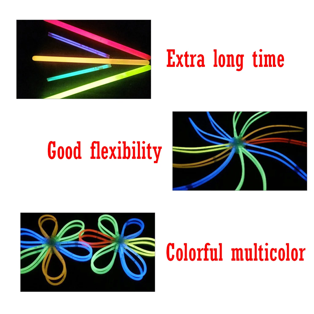 Collares de barras de luz fluorescente para fiesta, pulseras de colores brillantes de ne&oacute;n para boda, fiesta, concierto, suministros para Festival, 100 Uds.-4