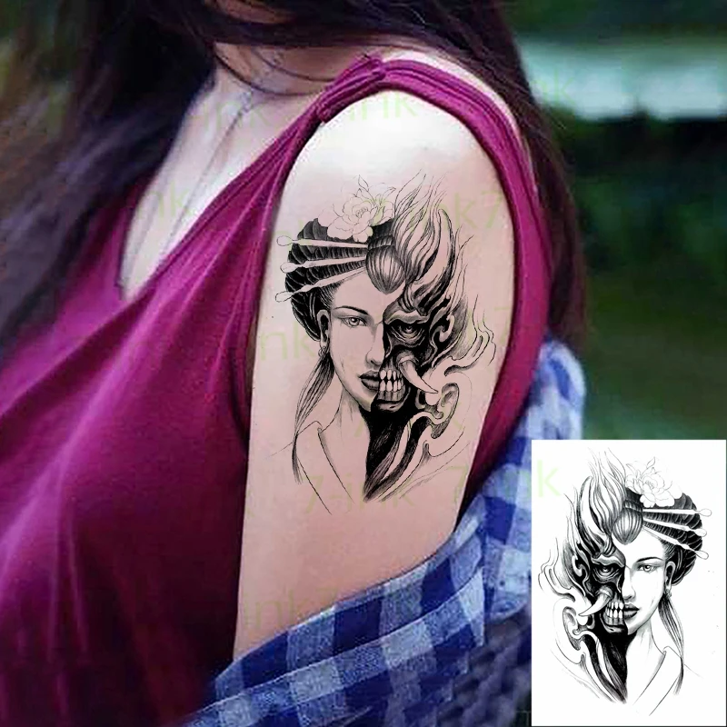 

NEW Temporary Tatoo Sticker Body Art Ukiyoe Blue Crystal Girl Water Transfer Fake Tattoo Flash Tatto for Women Men