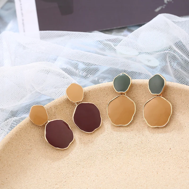 

New Korean Statement Drop Earrings for Women Fashion Vintage Enamel Geometric Dangle Hanging Earring Wedding 2020 Jewelry