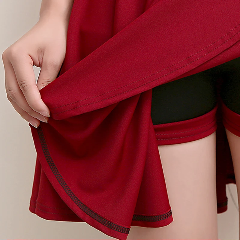 

Sexy Red Black Shorts Skirts Women 2021 Summer Solid Color Pocket High Waist A-line Mini Skirt Female Elegant Office Woman Skirt