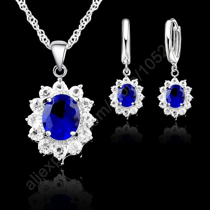 

New Big Sale Vintage Round Crystal 925 Sterling Silver Jewelry Sets Drop Earrings Set Necklace Pendant For Women
