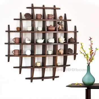 Japanese Style Hang The Wall Tea Pot Holder Antique-and-curio Exhibition Shelves Simple Retro Solid Wood Tea Pot Tray