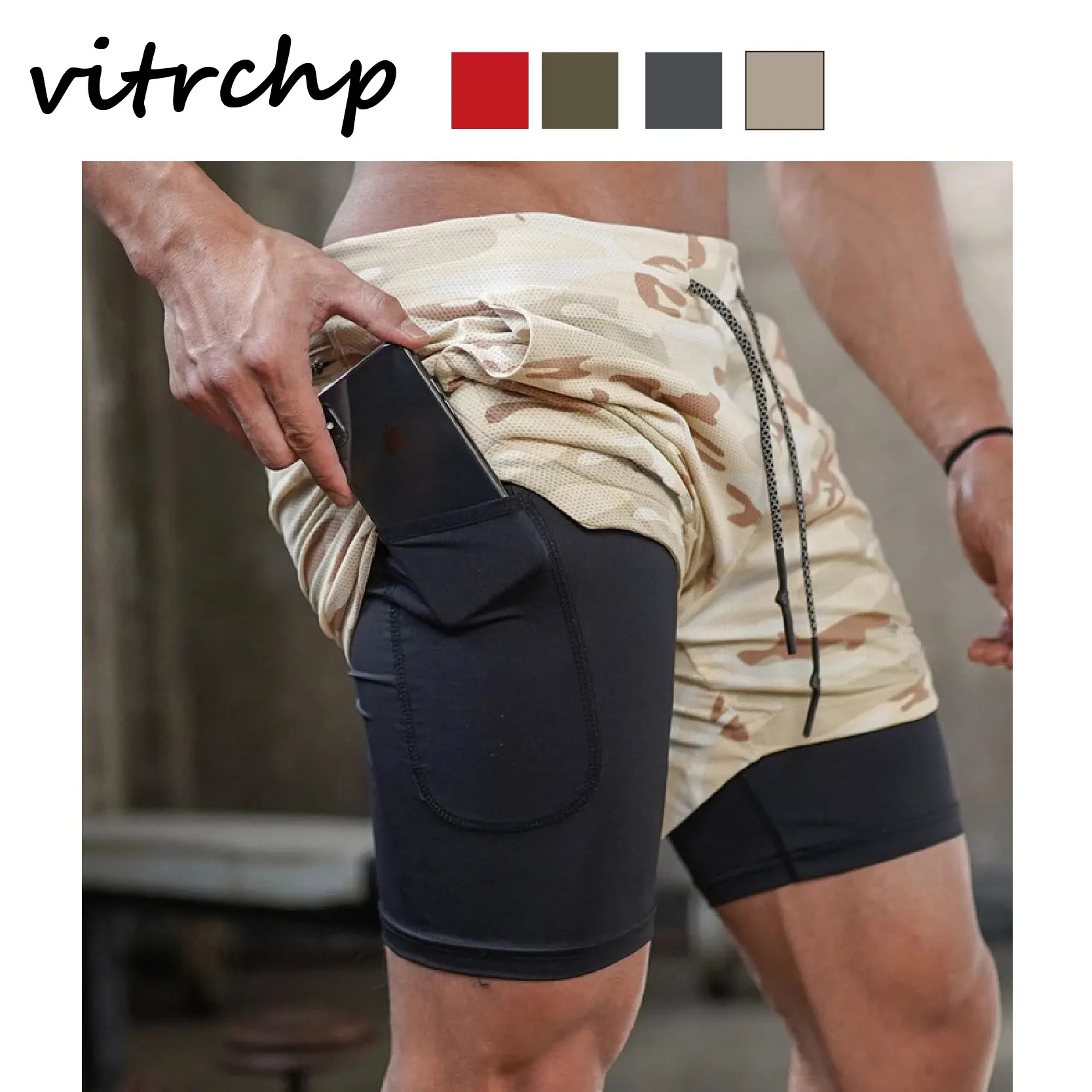 

VITRCHP 2021 Summer Running Work Shorts Men Sports Jogging Boardshort Beach Bodybuilding Fitness Training Quick Dry Gym