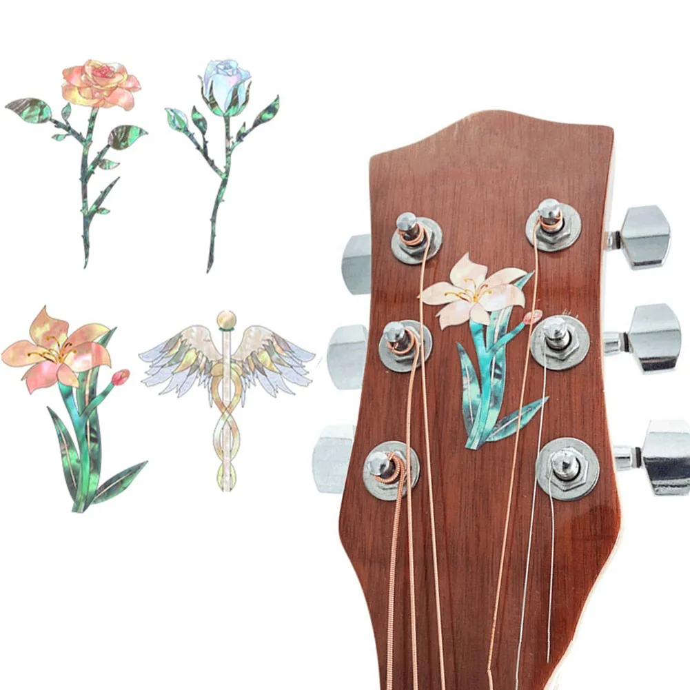 

Guitar Headstock Decal Sticker Guitar Neck Sticker DIY Guitars Accessories Red Rose Blue Rose Flower Wing Inlay Stickers Removab