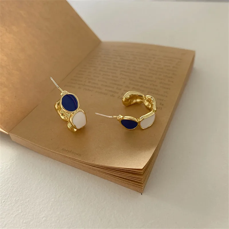 Корейский Эмаль серьги гвоздики для женщин круг цвет золотой шпильки красочные