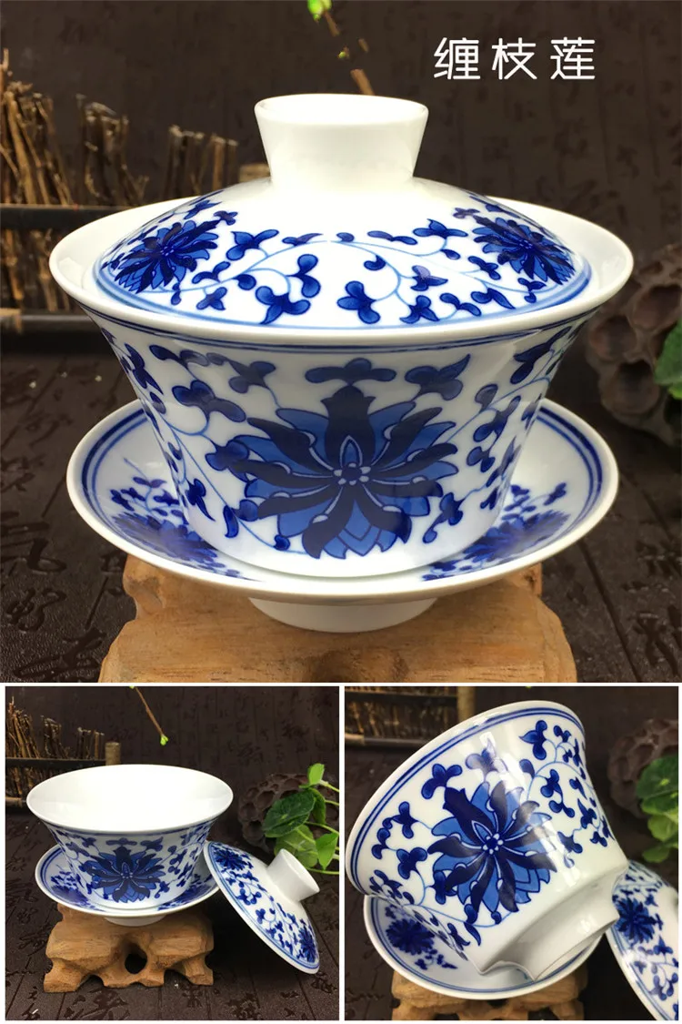 Sancai gaiwan Цзиндэчжэнь фарфор 200 мл восемь сокровища чайная чаша китайский синий и белый фарфор чайная чашка и блюдце набор