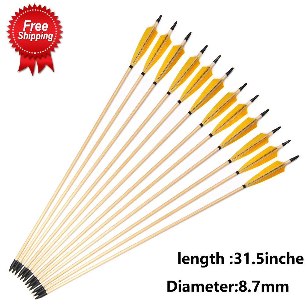 Деревянная стрела 31 5 дюйма диаметр 8 7 мм перо индейки для лука длиной 20-30 фунтов