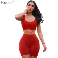 haoyuan 2 piece set women tracksuit fall clothes crop top biker shorts sweat suits lounge wear outfits two piece matching sets