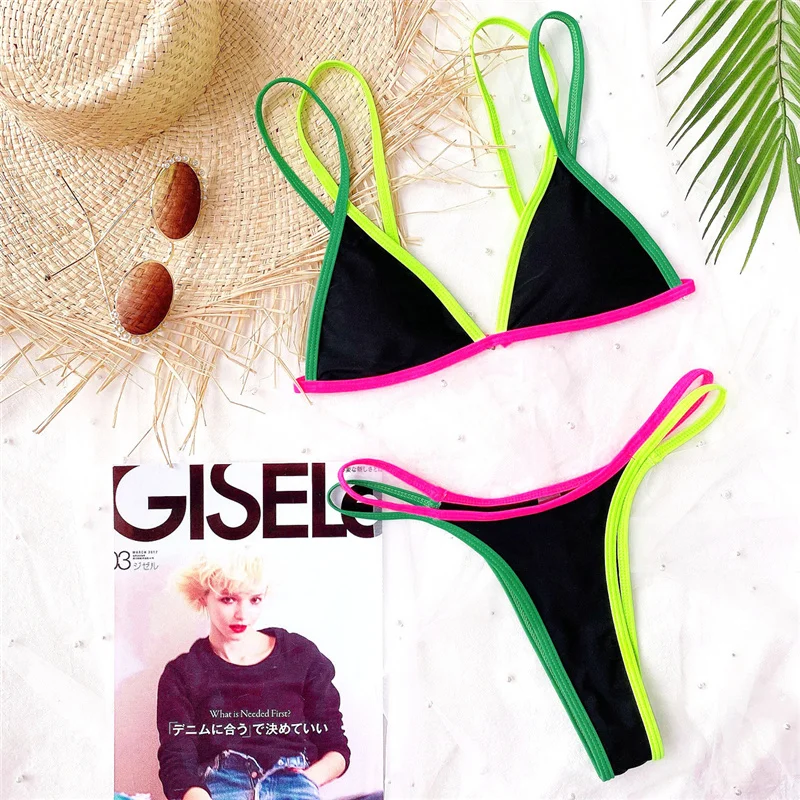 

3 Colors Sexy Thong Bikini Female Swimsuit Women Swimwear Two-pieces Bikini Set High Leg Cut Bather Bathing Suit Swim Lady