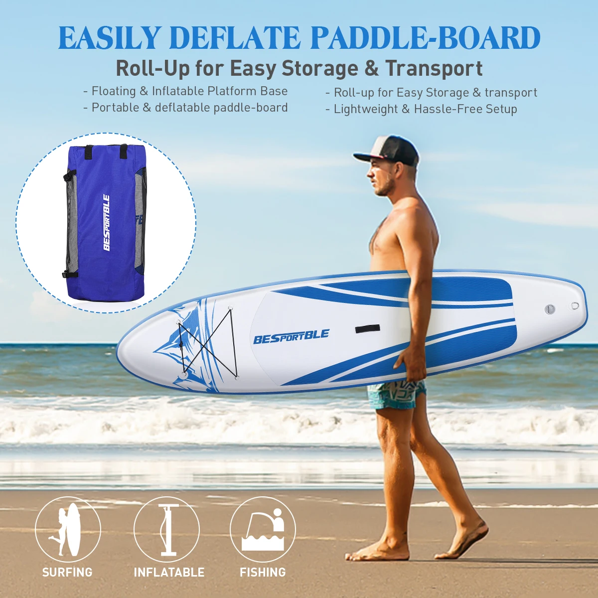 

Inflatable Paddle Board Portable Surfboard Inflatable Stand Up Adult Anti-Leak Valve Paddle Board Ankle Leash Repair Kit 2021