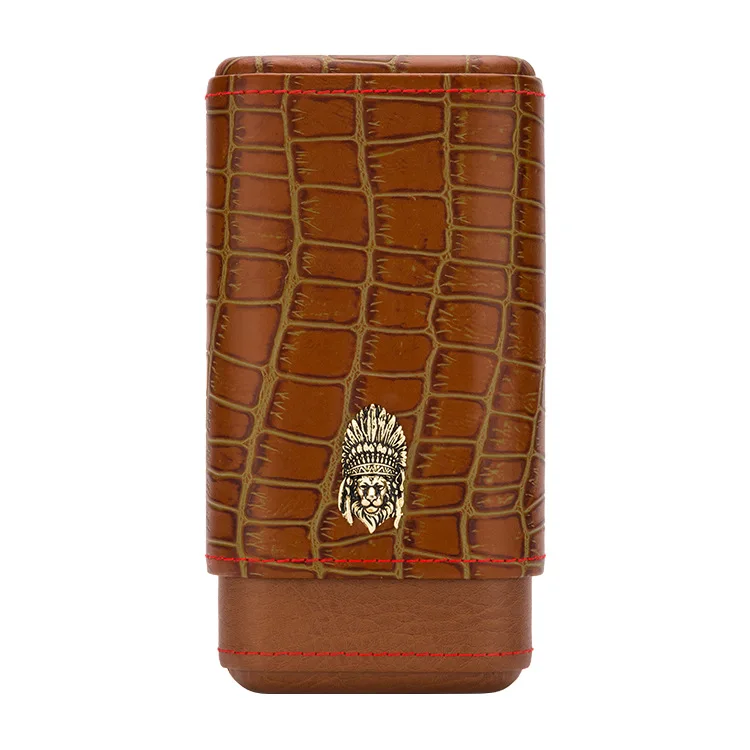 Портативный контейнер для сигар из натуральной кожи с 3 трубками кедровый