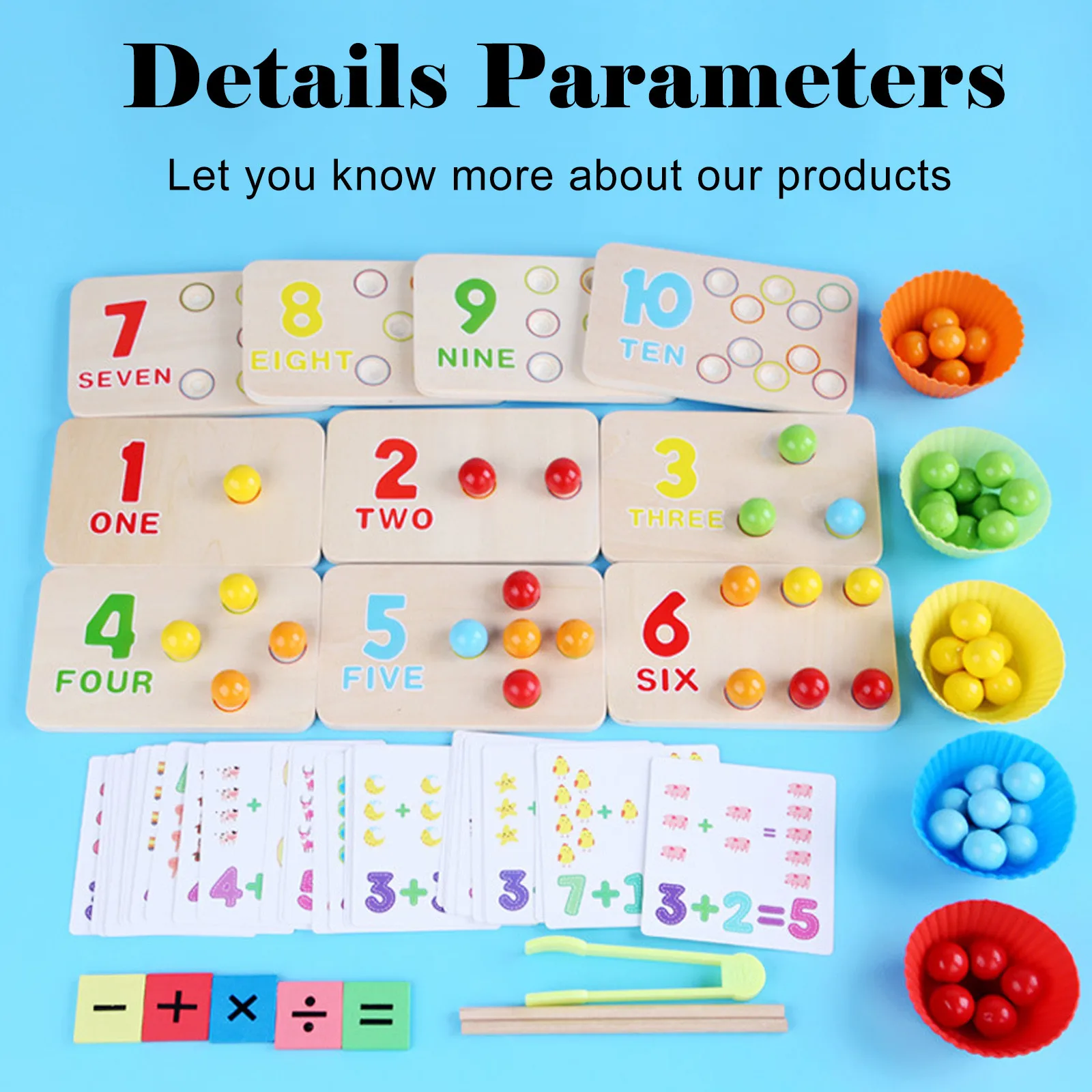 

Early Education Toy Montessori Digital Shape Wooden Game Suitable For Children Clips Beads Classification And Counting Toy