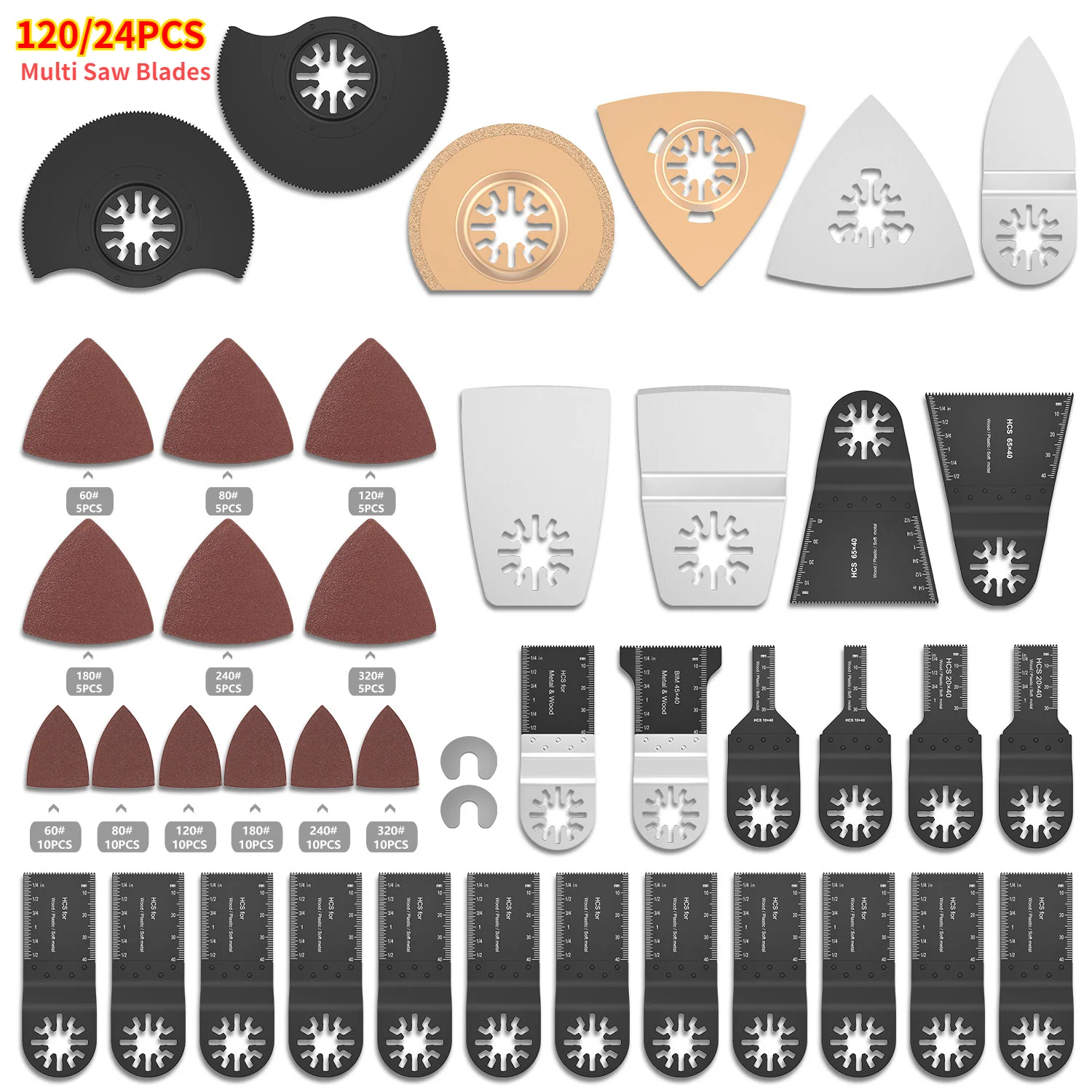 

120/24 шт. многофункциональные биметаллические прецизионные пильные диски, колеблющееся полотно, набор для резки древесины, инструмент из ДСП...