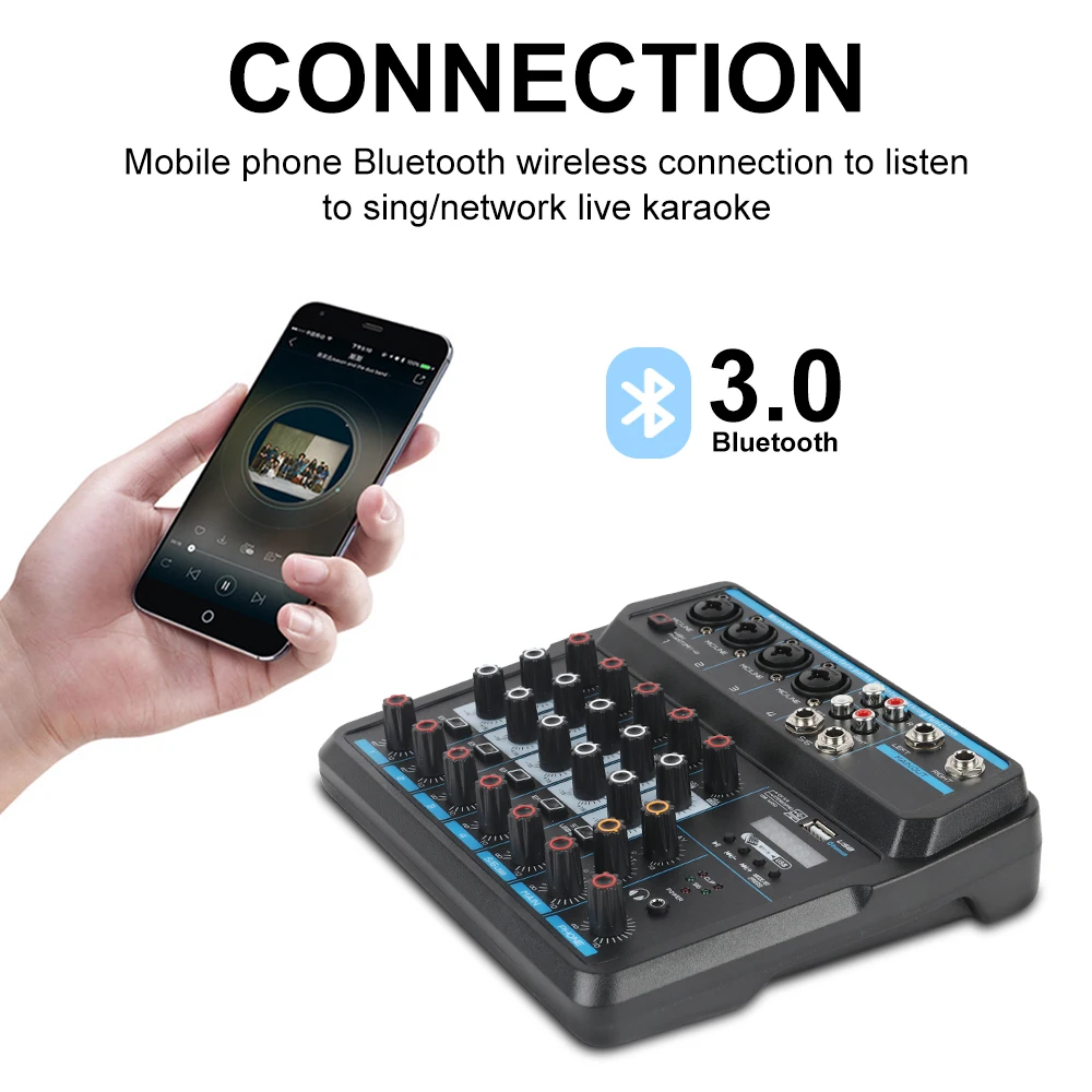 Мини микшер XTUGA AM4/AM6 DJ консоль со звуковой картой Bluetooth USB фантомным питанием 48 В