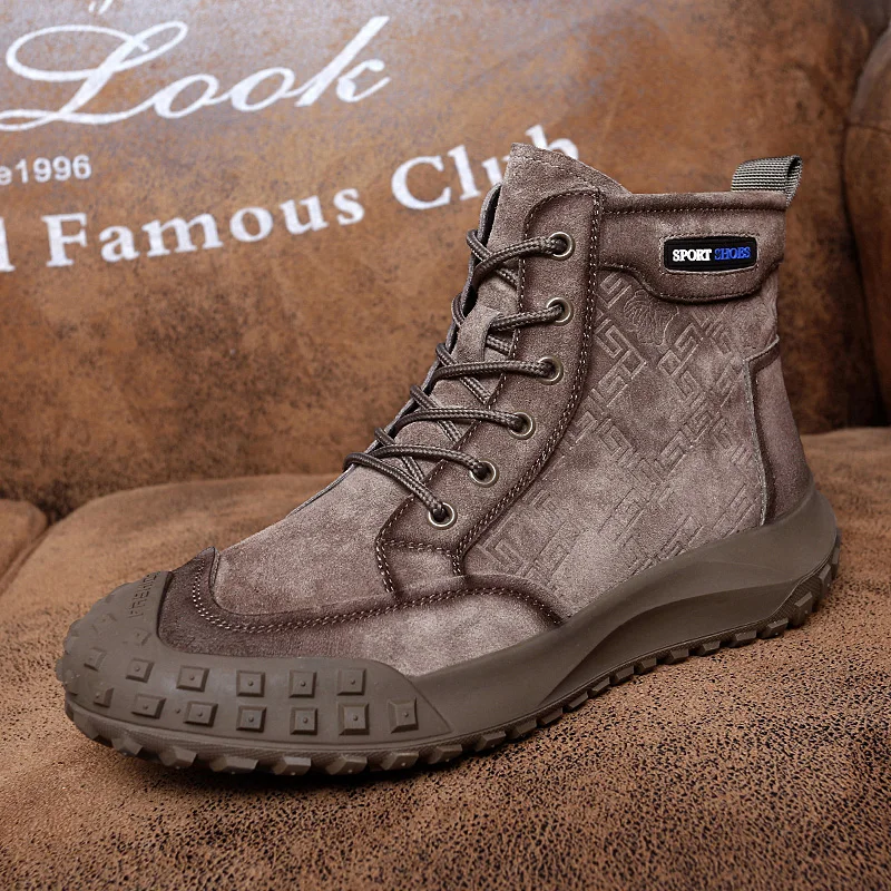 

Genuine Leather Men's Shoes Fall Winter Plush Warmth High-top Shoes High Quality Non-Slip Outdoor Shoes Retro Men Oxford Shoes