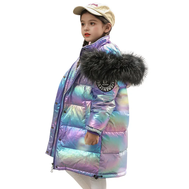 

Детские пуховики для девочек и мальчиков, Утепленная зимняя одежда средней и длины с большим меховым воротником, одноразовая
