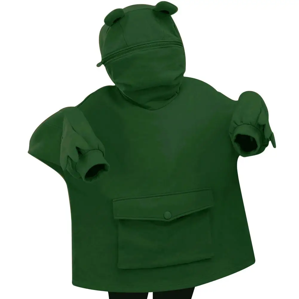 Женский свитшот с капюшоном в виде лягушки пуловер на молнии большими карманами