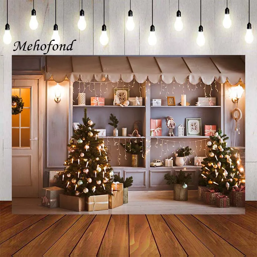

Mehofond Christmas Store Photography Background Gift Window Glitter Lights Children Kids Portrait Backdrop Photo Studio Props