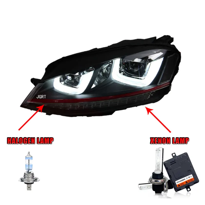 Halogen highbeam 2 шт. автомобильный стиль светодиодный фары для VW Golf 7 2013- для Golf 7 Головной фонарь светодиодный DRL Объектив двойной луч H7 HID Xenon bi xenon объектив - Цвет: Halogen highbeam