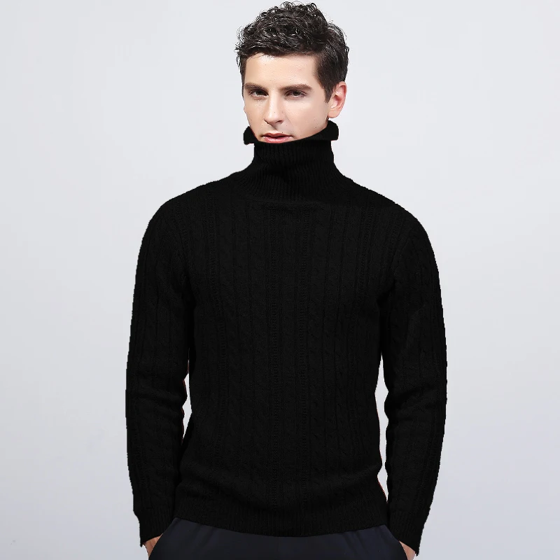 

Мужские шерстяные свитера с пуговицами в английском стиле, однотонные свитера с воротником под горло, флисовые тонкие зимние свитера, 2019