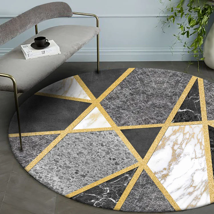 

Environmental protection modern imitation marble black gold line living room bedroom round floor mat carpet