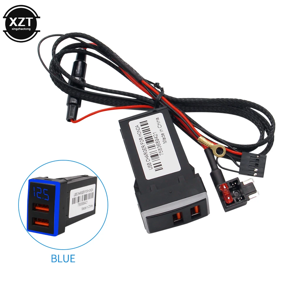 

Автомобильное зарядное устройство QC3.0 12 В с двумя USB-портами, светодиодный вольтметр, адаптер питания с цифровым дисплеем напряжения для HONDA