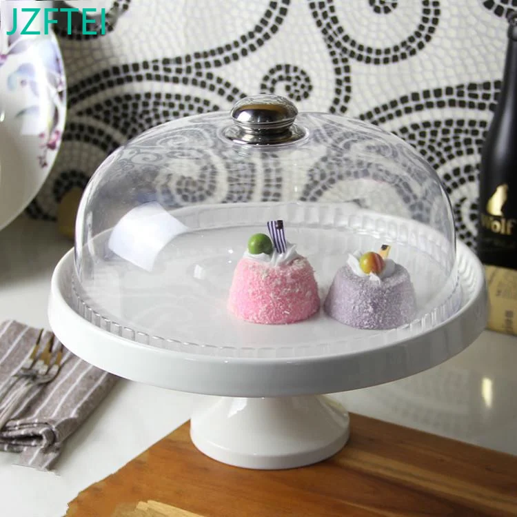 

White Ceramic Stand For Cake And Plastic Cover Cake Decorating Utensils Fondant Dessert Table Glasses Kitchen