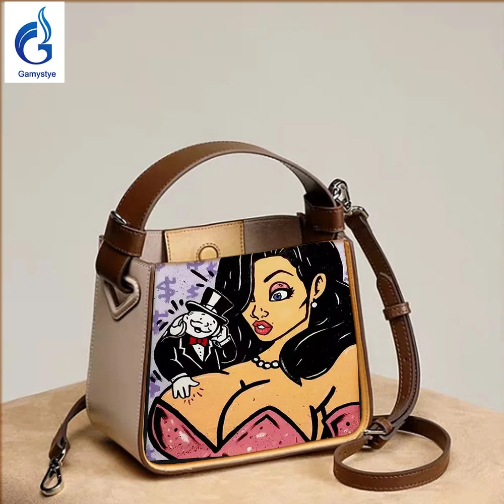 

Art Hand Paint Graffiti Alec 2021 New Sunmer Bags Handbags Women Genuine Leather totes Shoulder Crossbody bags