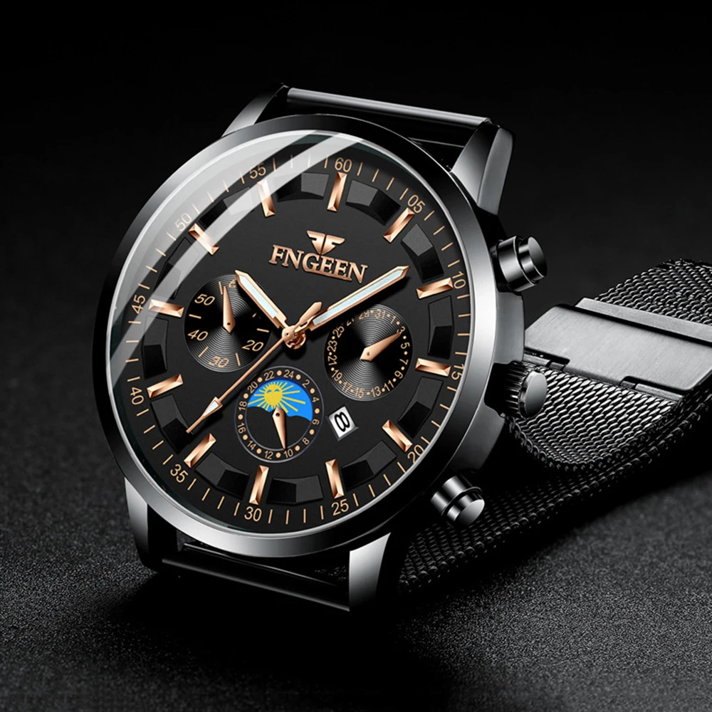 FNGEEN Новый Топ бренд класса люкс часы мужские деловые наручные студенческие