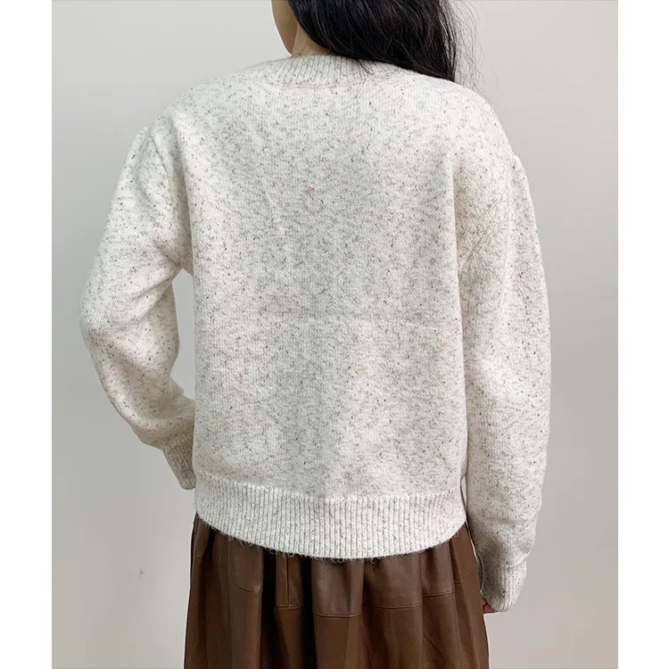 

Knitting pure color sets, Japan and South Korea version of cotton temperament commuter loose v-neck sweater