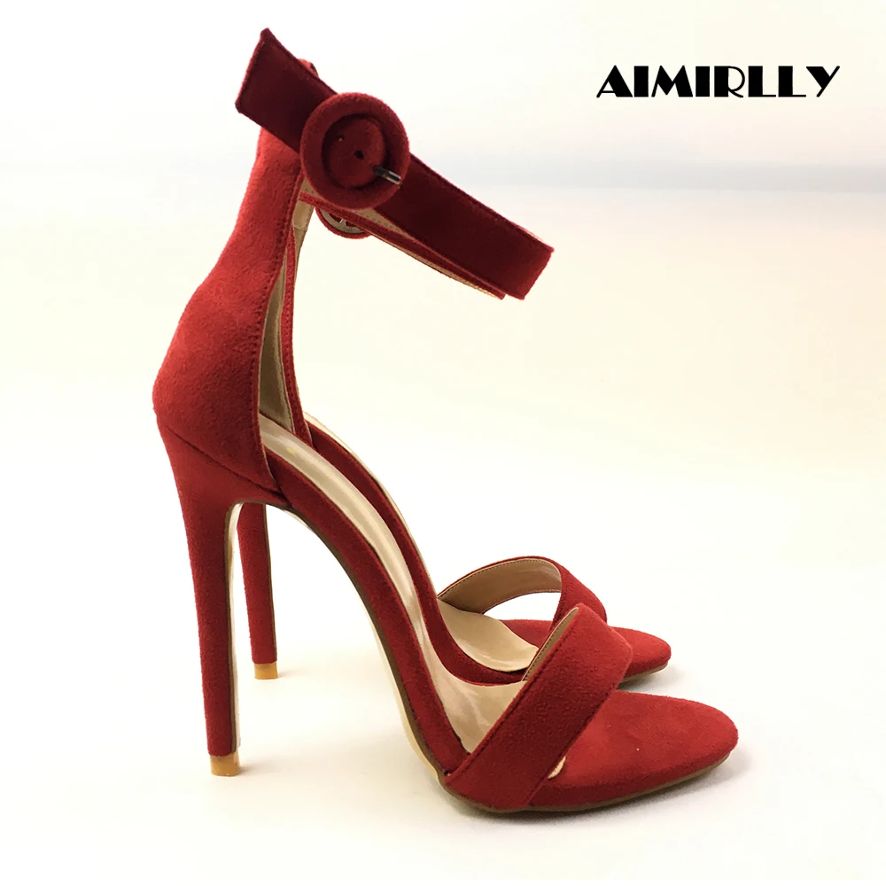 Женские босоножки из искусственной замши с открытым носком на высоком каблуке 12