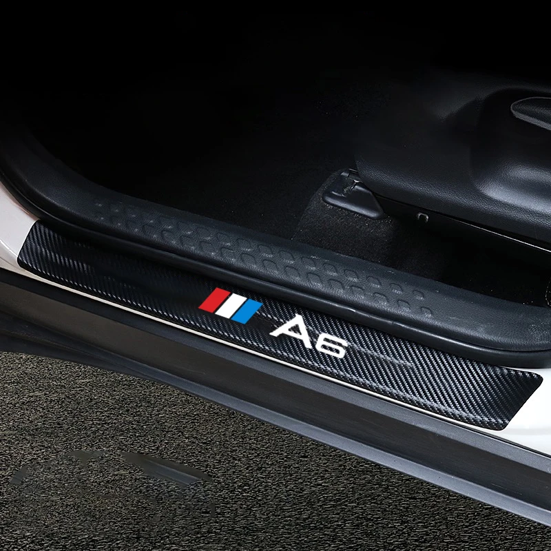 

4 pcs car door sill protector leather carbon fiber vinyl stickers Car Accessories For audi a6 c7 c5 c6 Car Sticker