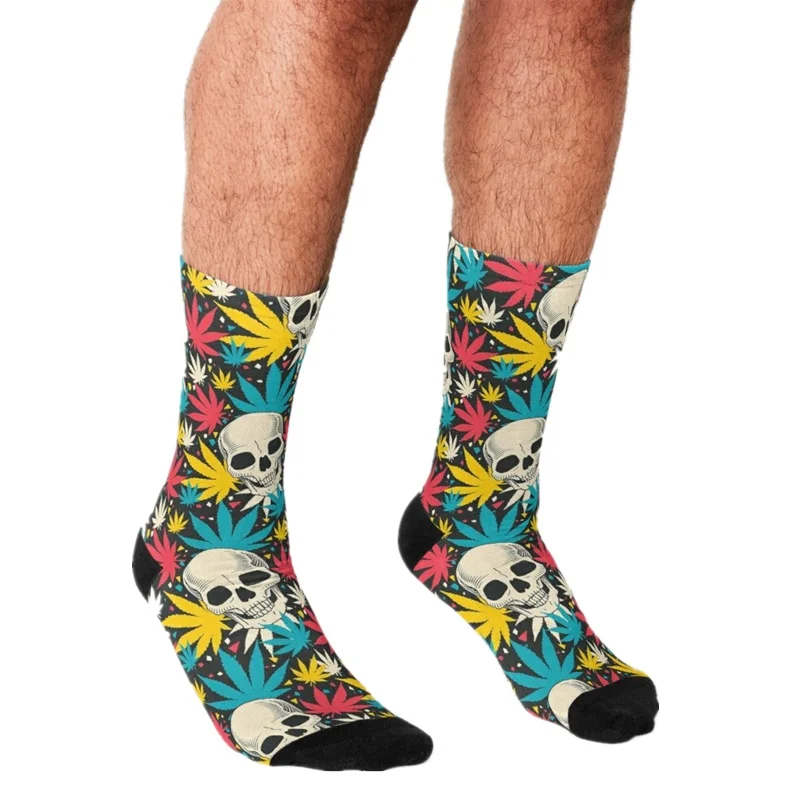

Socks Men harajuku Day of the Dead flower colorful Printed Happy hip hop Men Socks Novelty Skateboard Crew Casual Crazy Socks