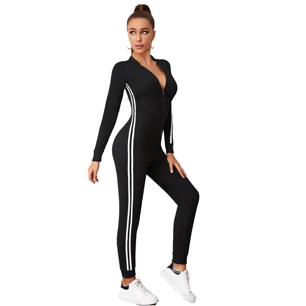 

2021 New Arrivals Women Yoga Jumpsuit One Piece Workout Bodysuit Long Sleeves Textured Gym Sports Clothes Running