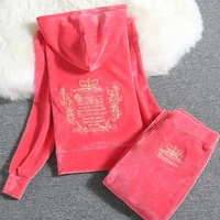 spring fall 2022 womens velvet fabric tracksuits velour suit women vintage embroidery track suit hoodies and trousers pants