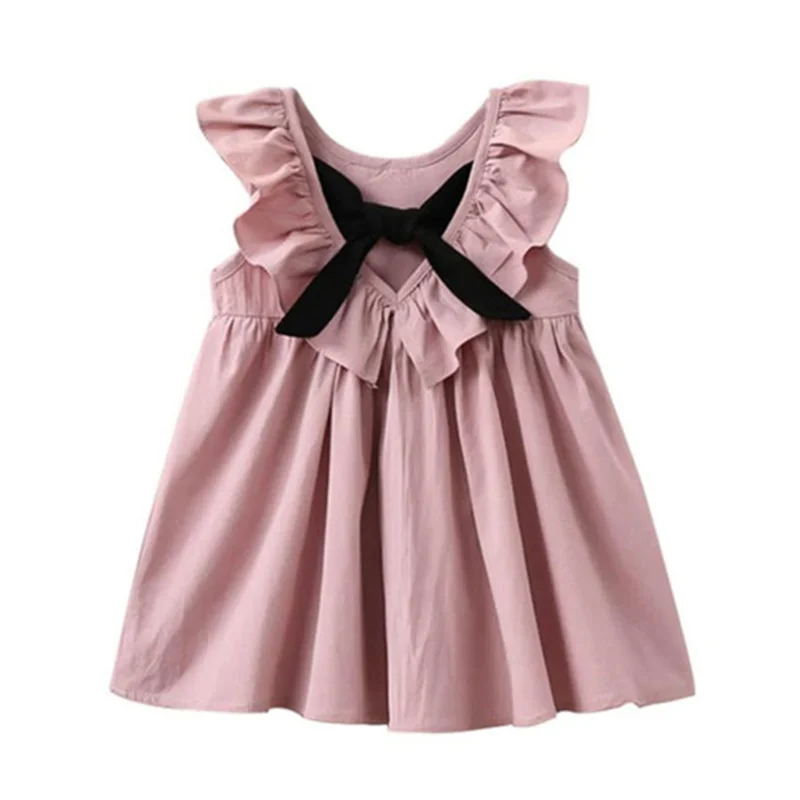 

Toddler Baby Girl Dress 2021 Summer Sleeveless Bowknot Ruffle Backless Dresses Outfit Kids Clothes 2 To 6 Years Old Vestidos
