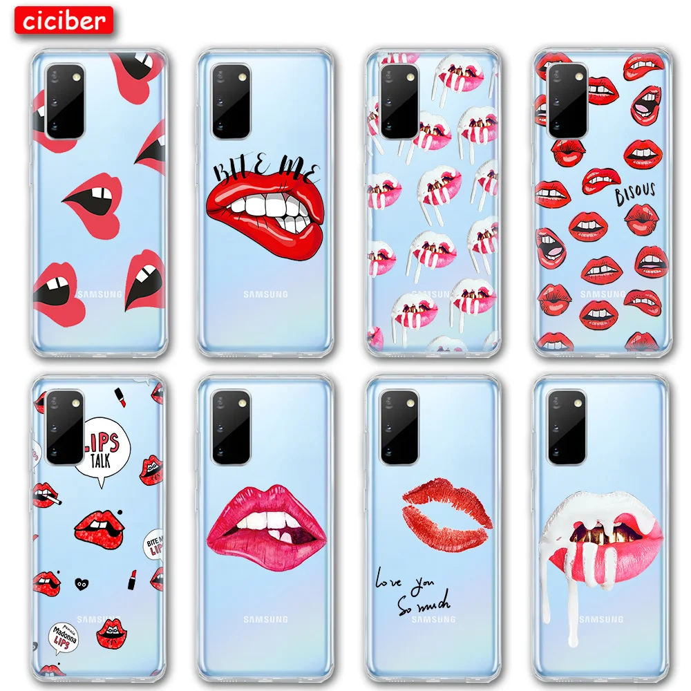 

Lips Lipstick Case For Samsung Galaxy S21 S10 S9 S8 S20 Plus Ultra A50 A51 A71 A70 A21S A72 A52 NOTE 20 10 9 Plus Soft TPU Funda