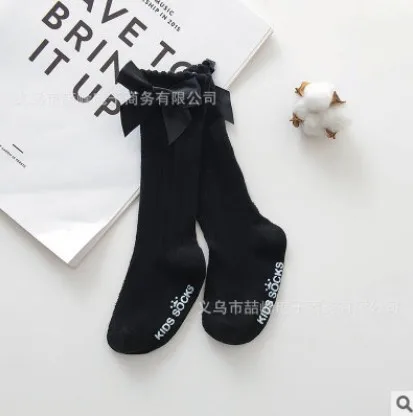 Black Новые детские гольфы с большим бантом для маленьких девочек, мягкие хлопковые кружевные детские носки милые нарядные носки принцессы От 0 до 4 лет - Цвет: Black