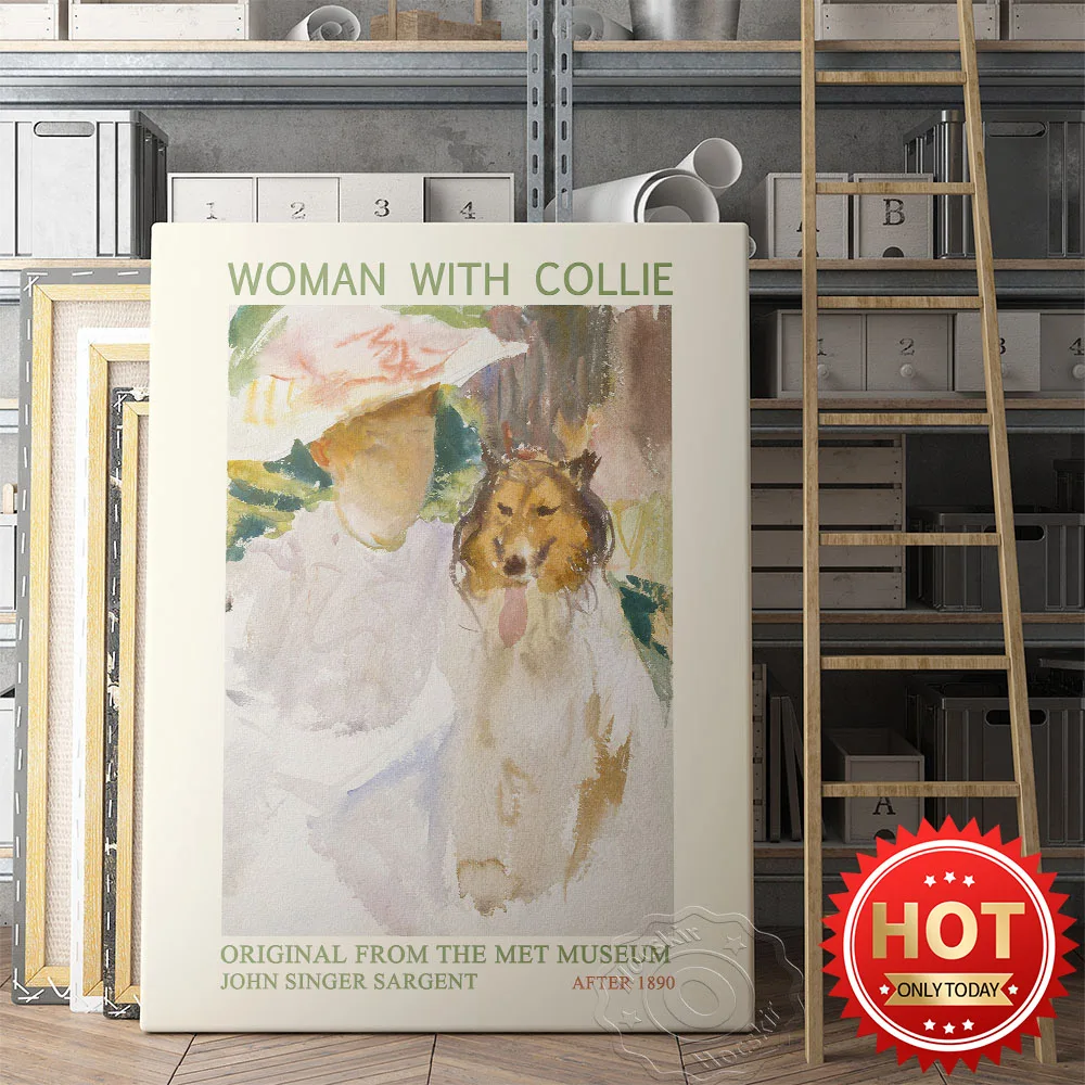 

John Singer Sargen Original From The Met Museum Poster, Sargen Art Works Woman With Collie Art Prints, Vintage Art Wall Picture