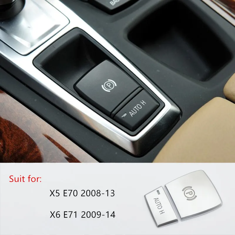 

Chrome Central Console Gear Shift Electronic Handbrake Button Cover For BMW X5 E70 F15 X6 E71 F16 AUTO H Button Sequins Decals