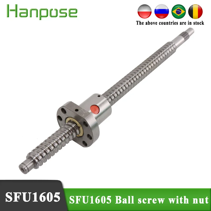 

Free shipping SFU1605 100 200 300mm ball screw with flange single ball nut BK/BF12 end machined CNC For 3D Printer Monitor