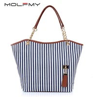 fashion casual womens striped tassel canvas handbag large capacity single shoulder bag female shopping bag tote bag dropship
