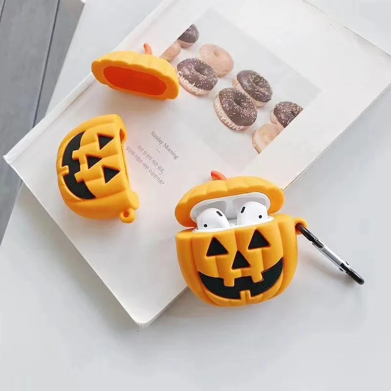 

DHL For Silicone Halloween Pumpkin Wireless Bluetooth Earphone Case for Airpods Full Protective Case for Airpods Soft Case Cover