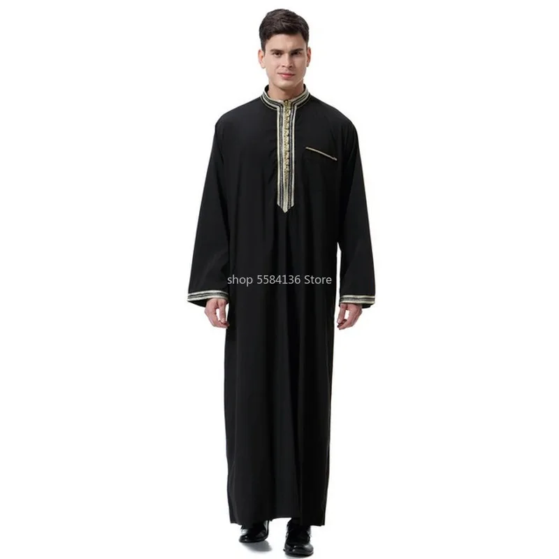 Men Arabic Dubai Cotton Mens Formal Thobes Long Sleeve Muslim Robe Clothing Islamic Arab Kaftan Prayer Wear