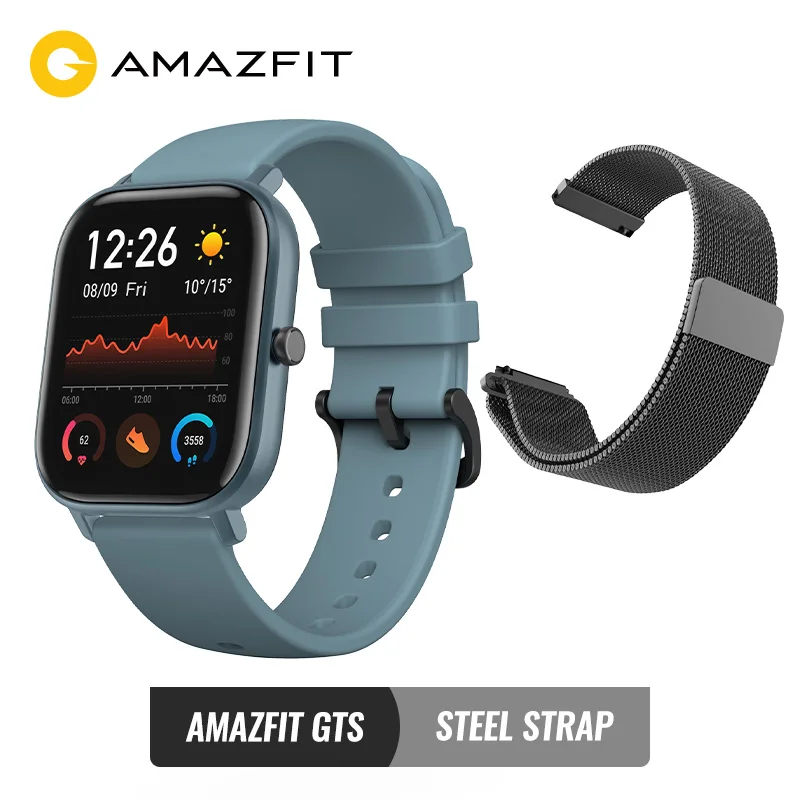 Blue and steel St Предпродажа Amazfit GTS Глобальная версия Умные часы SmartWatch GPS Бег Спорт ЧСС 5ATM Водонепроницаемый браслет AMOLED Amazfit - Цвет: Blue and steel St