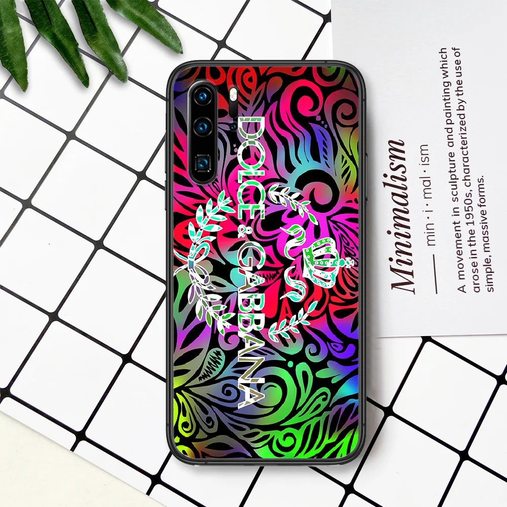 

Italian luxury brand Phone Case For Huawei P Mate Smart 10 20 30 40 Lite Z 2019 Pro black Coque Fashion Shell Luxury Hoesjes
